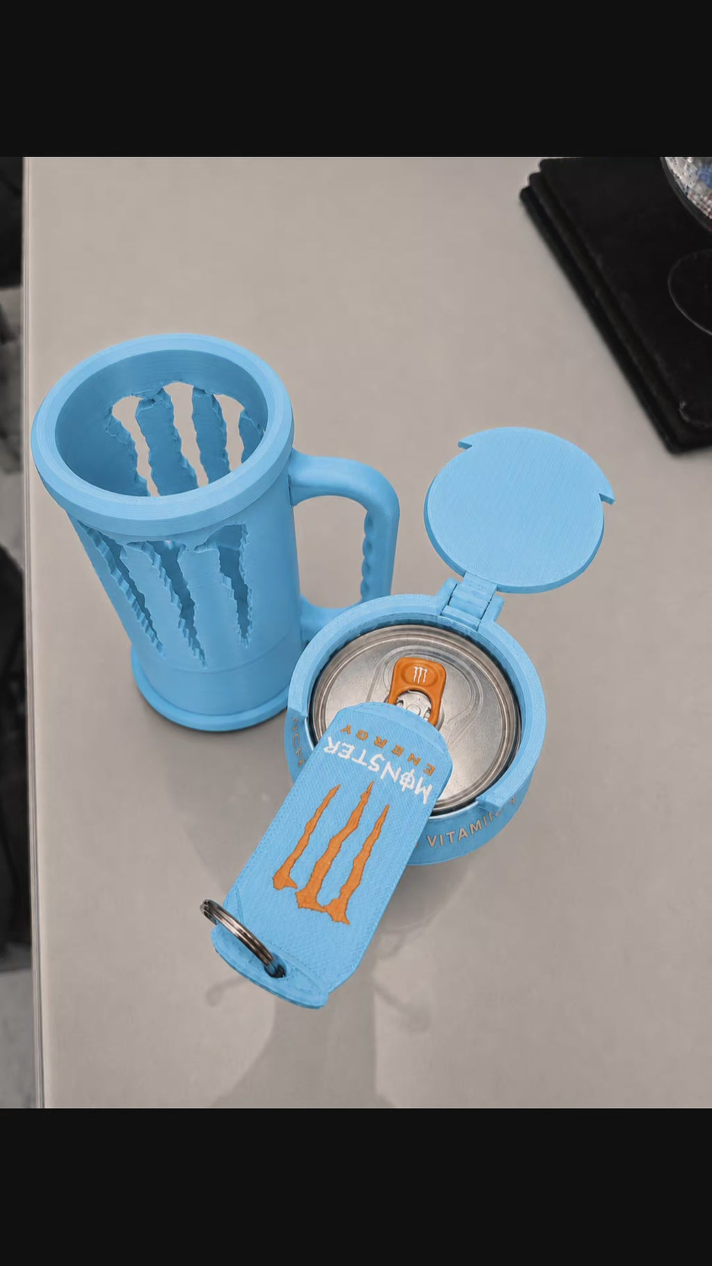 Monster Energy Drink Holder with Lid & Ring Pull Opener