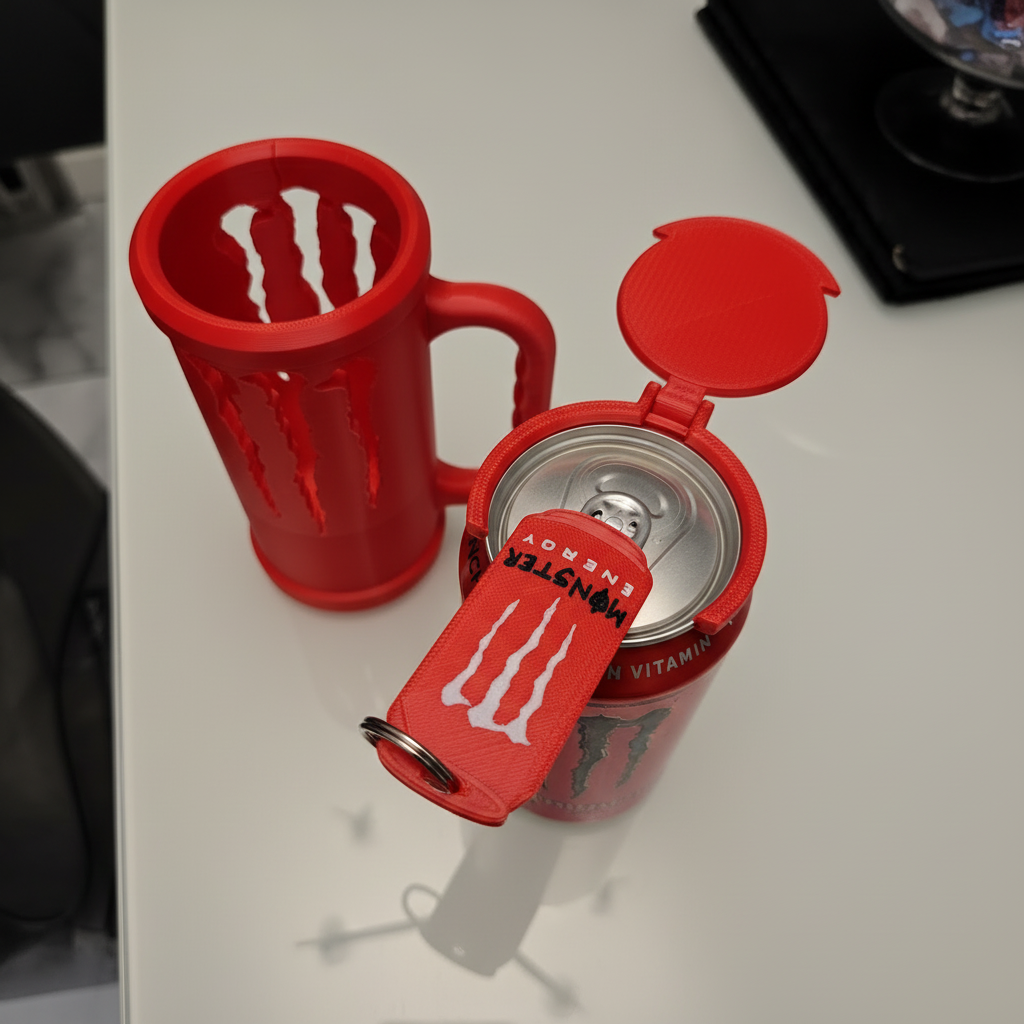 Monster Energy Drink Holder with Lid & Ring Pull Opener
